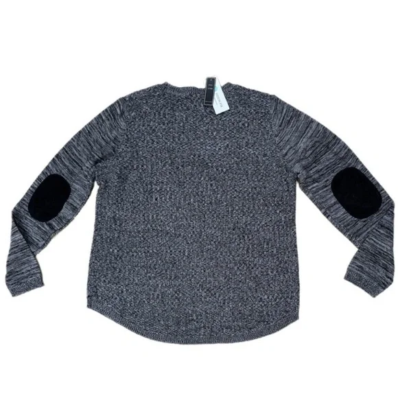 Lety & Me Ariana Gray Black Elbow Patch Knit Sweater Size Large - Picture 2 of 13